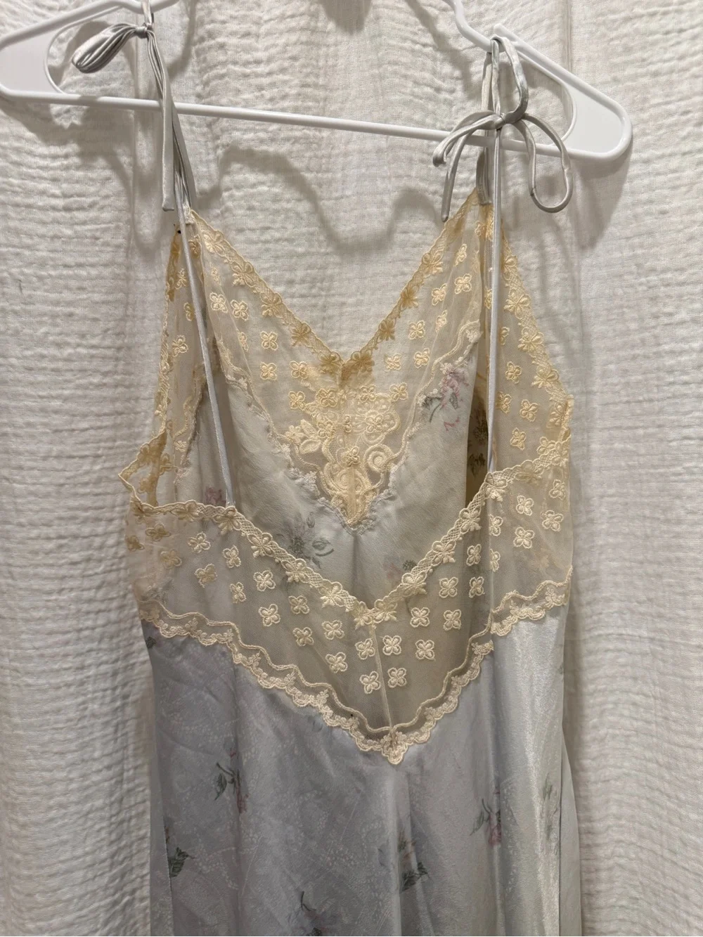 Vintage Calin Lingerie Lace Trim Floral Satin Maxi Slip Dress Medium